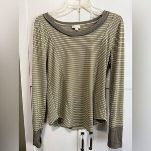 Hem & Thread Striped Olive Green Women's Top